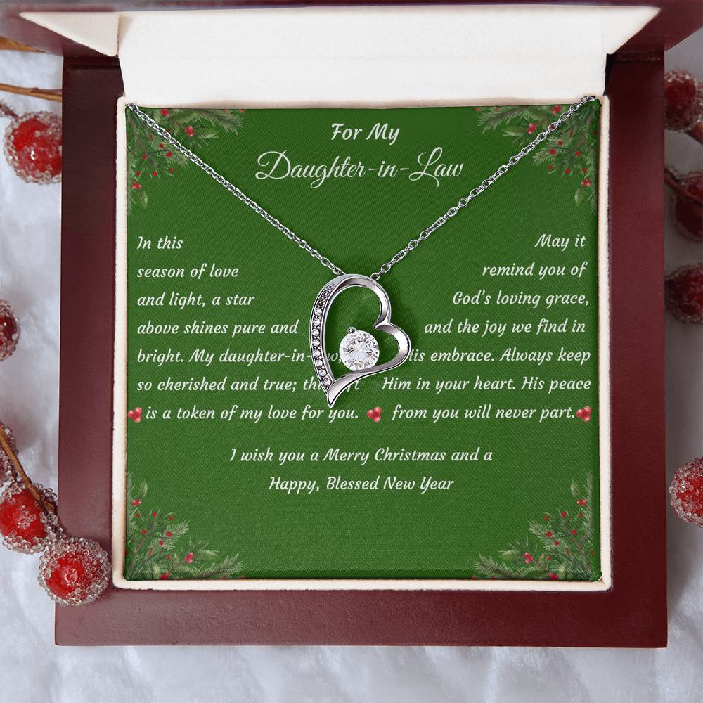 Forever Love Heart Christmas Gift Necklace with Gift Box and Message Card "For My Daughter-in-Law"