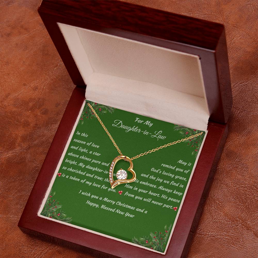 Forever Love Heart Christmas Gift Necklace with Gift Box and Message Card "For My Daughter-in-Law"