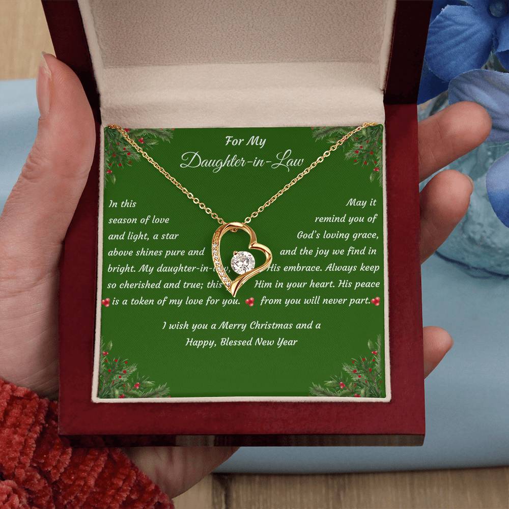 Forever Love Heart Christmas Gift Necklace with Gift Box and Message Card "For My Daughter-in-Law"