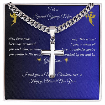 Cuban Link Chain with Artisan Cross, Christmas Gift for a Special Young Man