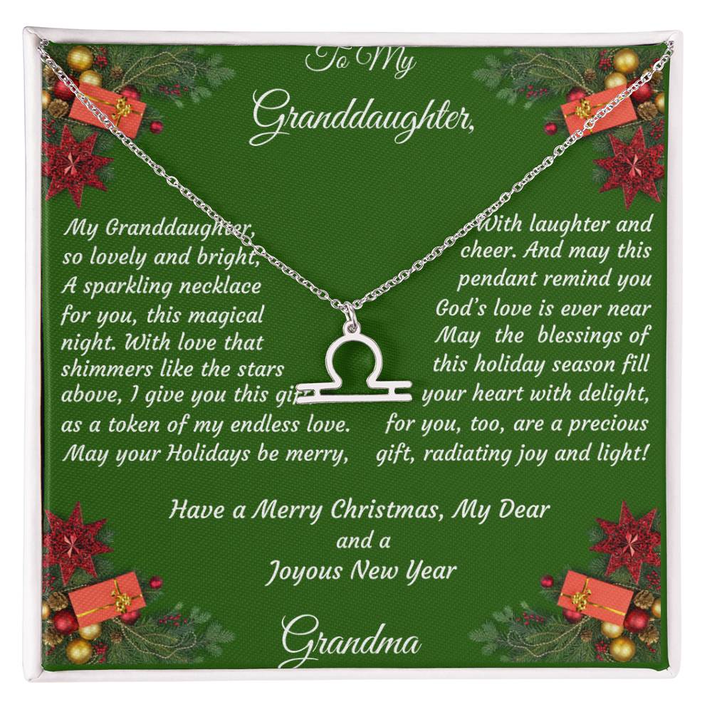 Christmas Gift Zodiac Necklace with Gift Box and Message Card for My Granddaughter