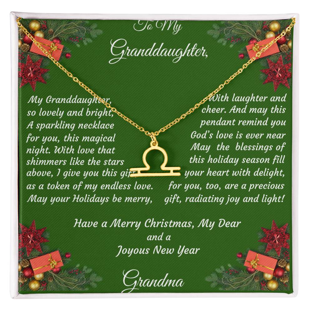 Christmas Gift Zodiac Necklace with Gift Box and Message Card for My Granddaughter