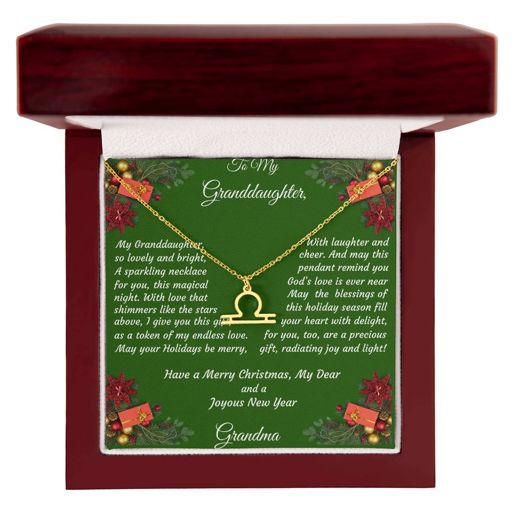 Christmas Gift Zodiac Necklace with Gift Box and Message Card for My Granddaughter