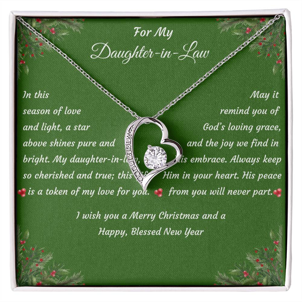 Forever Love Heart Christmas Gift Necklace with Gift Box and Message Card "For My Daughter-in-Law"