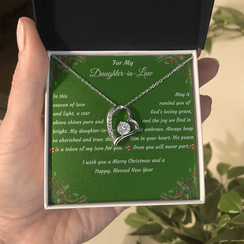 Forever Love Heart Christmas Gift Necklace with Gift Box and Message Card "For My Daughter-in-Law"