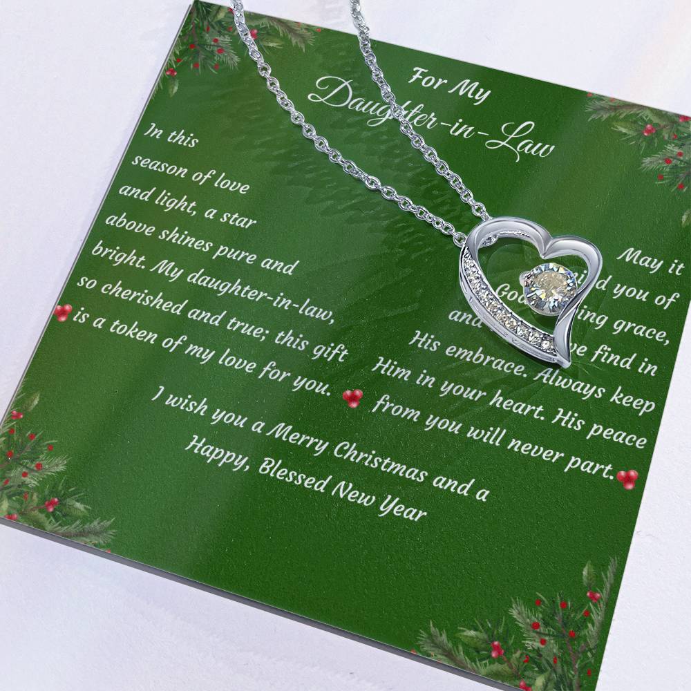 Forever Love Heart Christmas Gift Necklace with Gift Box and Message Card "For My Daughter-in-Law"