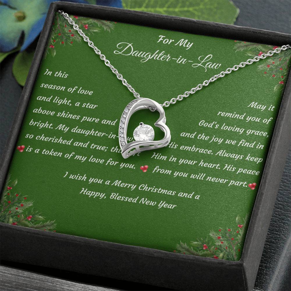 Forever Love Heart Christmas Gift Necklace with Gift Box and Message Card "For My Daughter-in-Law"