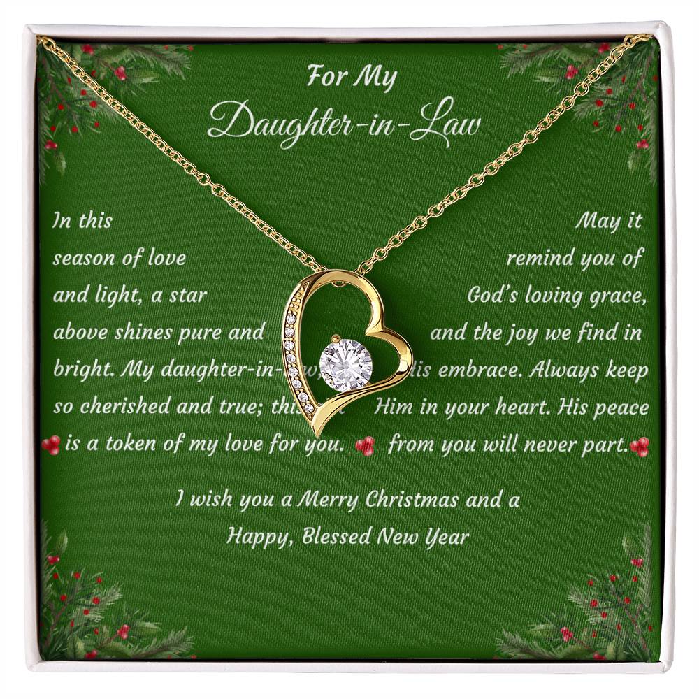 Forever Love Heart Christmas Gift Necklace with Gift Box and Message Card "For My Daughter-in-Law"