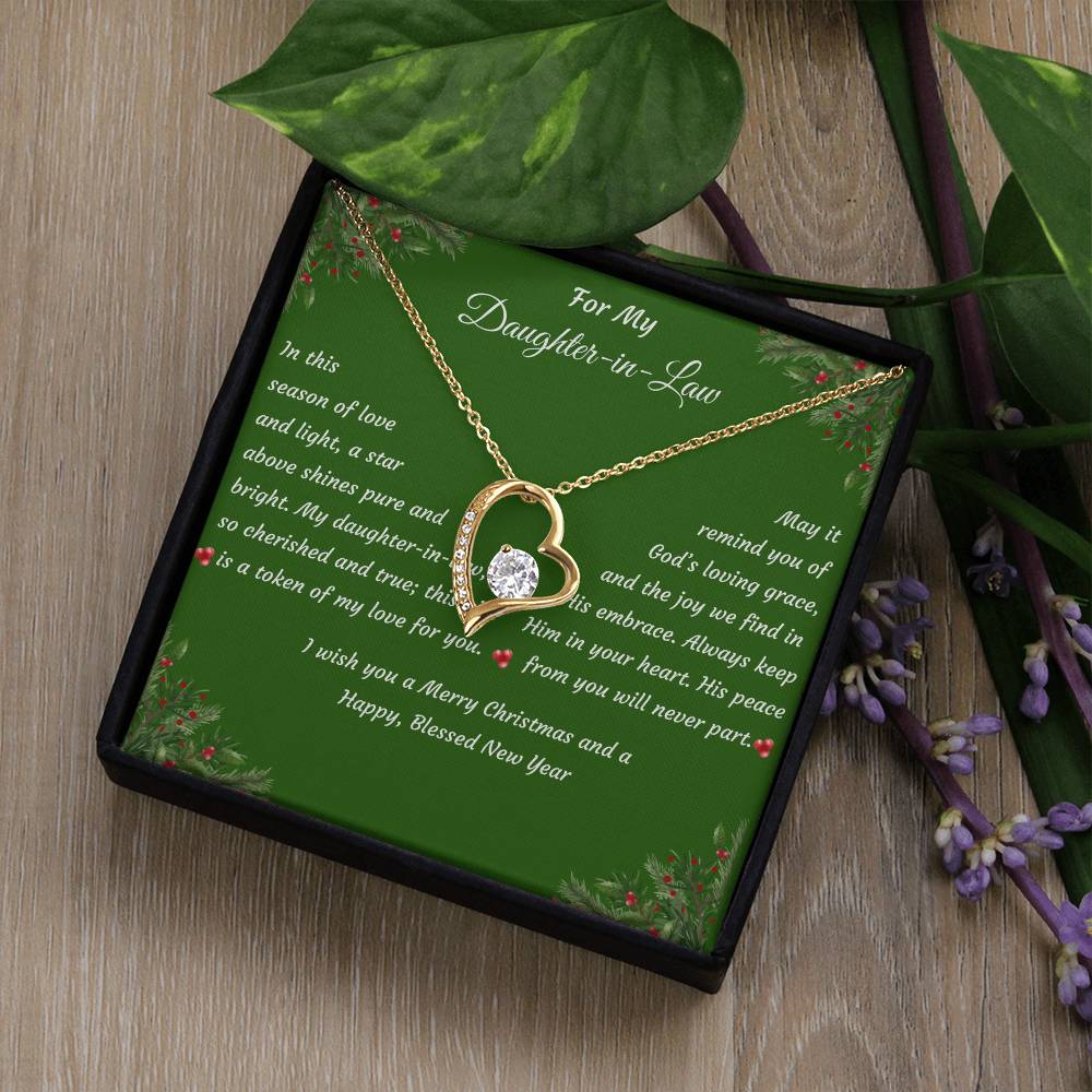 Forever Love Heart Christmas Gift Necklace with Gift Box and Message Card "For My Daughter-in-Law"