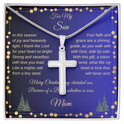 Artisan Cross Necklace, Christian Christmas Gift with For My Son Gift Card